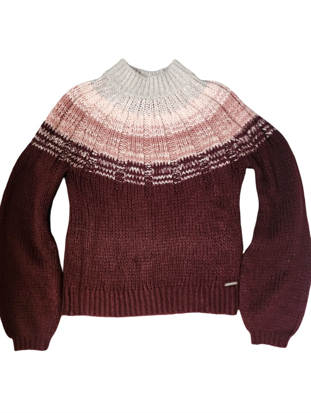 ABERCROMBIE & FITCH Burgundy Colorblock Knit Mock Neck Sweater Small